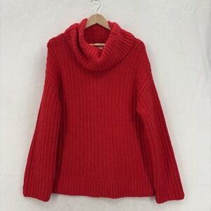 Maeve Anthropologie Sweater Womens Medium Red Cowl Neck Chunky Knit Pullover